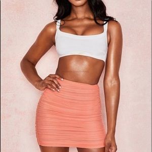 HOUSEOFCB AUDREY PEACH GATHERED MESH MINI SKIRT